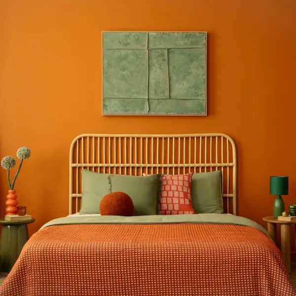 Une chambre élégante au ton chaud.